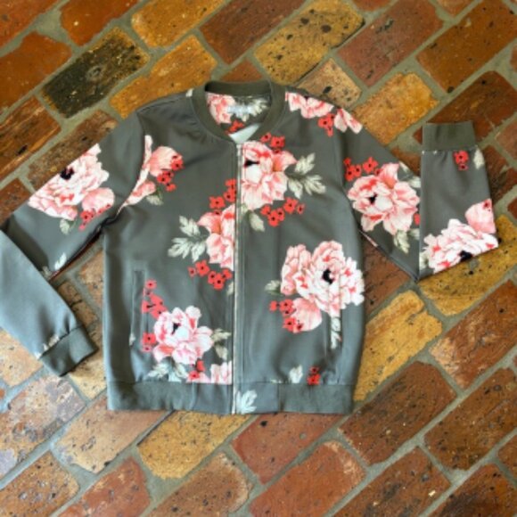 Darling Floral Bomber Jacket - Green and Pink size S - Picture 7 of 12